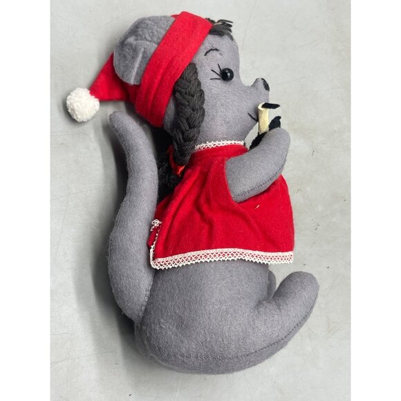 vtg handmade gray mouse plush Christmas toy decor night gown candle 10" READ - Picture 3 of 7